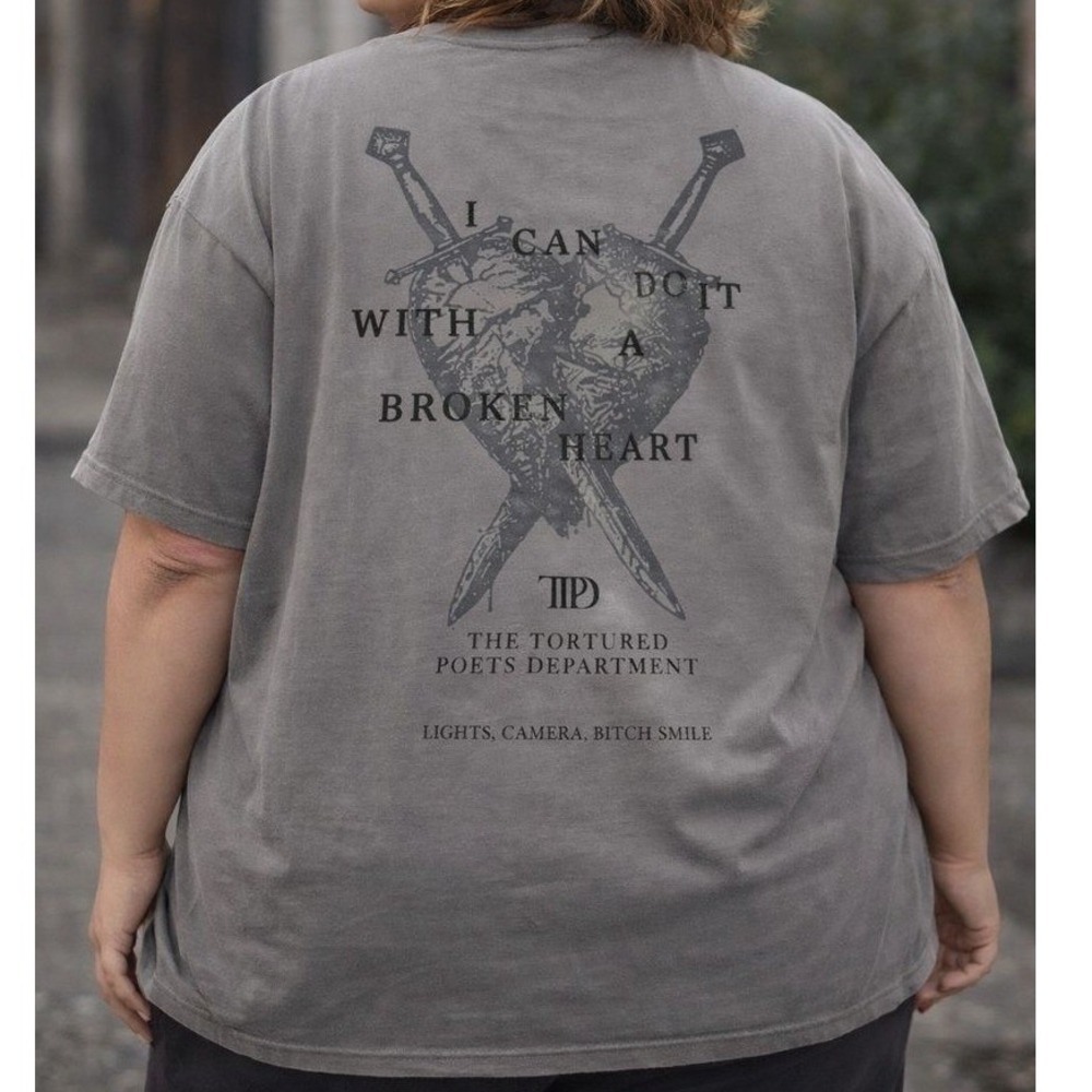 Taylor Swift TTPD "I Can Do It With a Broken Heart" Gray‎ Graphic Tee Size 2XL